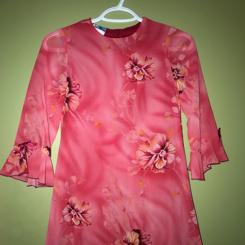 Pink floral print mini dress